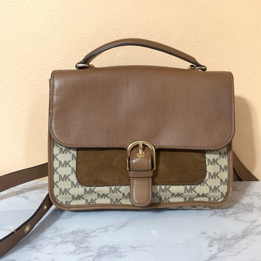 Michael Kors crossbody top handle Suede And Leather AOP MK